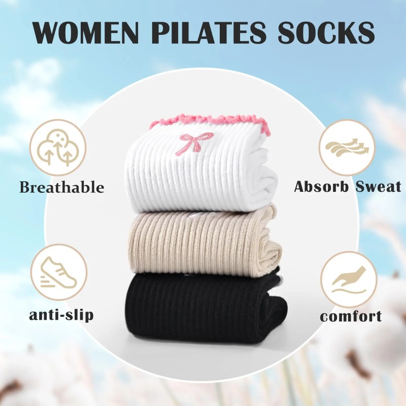 Pilates & Yoga Unleashed Studio Tuckahoe - جوارب يوغا احترافية، مصنوعة من القطن